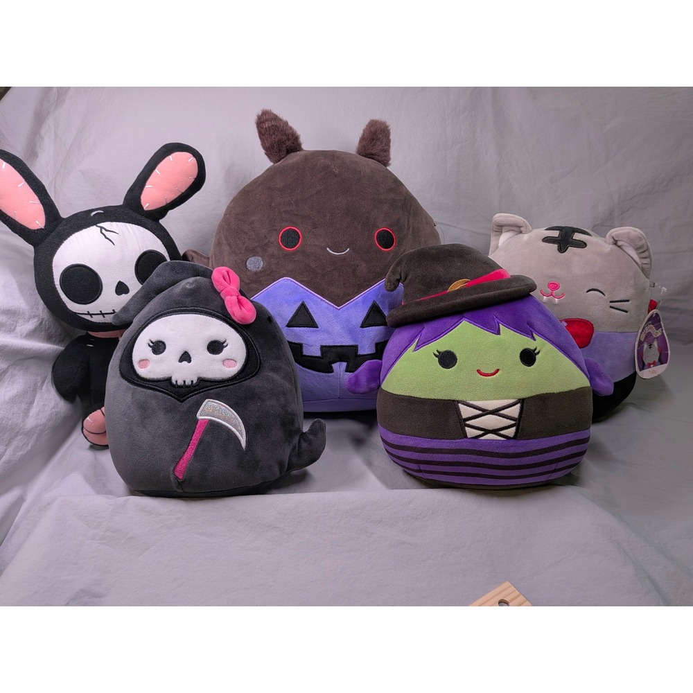 Squishmallows Halloween Plush Lot Perkin Tally Glenda Roslyn Furrybones Bunny
